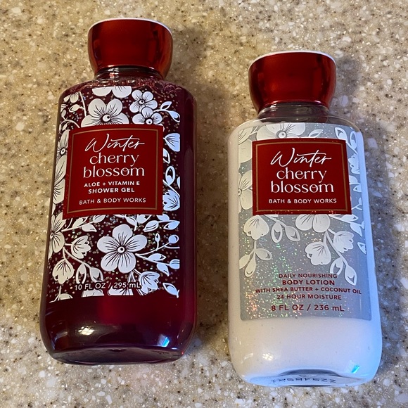 Bath & Body Works Winter Cherry Blossom Full Size Body Lotion and Shower Gel - Picture 1 of 5